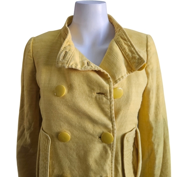 J. Crew Cherbourg Double Breasted Linen Blend Coat-Mustard Yellow VTG Y2K - Picture 4 of 15